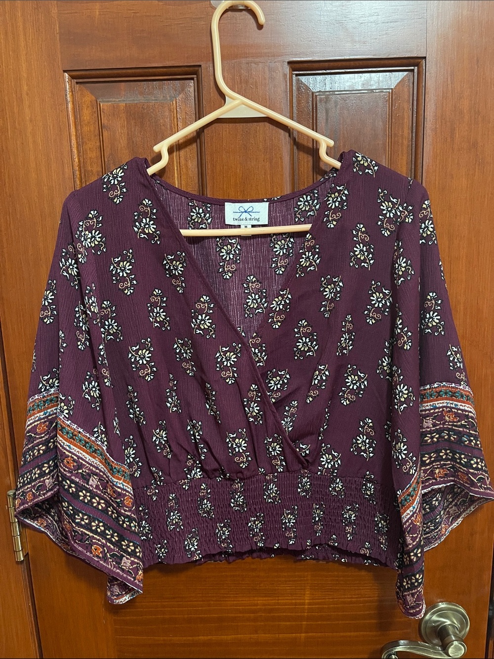 Maroon Floral Crop Top with Smocked Waist